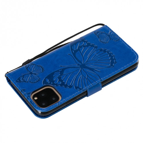 Pressé Impression papillon Motif Flip horizontale Housse en cuir PU avec titulaire et fentes pour cartes et portefeuille et lanière pour iPhone 11 Pro Max (Bleu) SH503E483-09