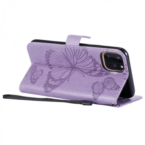 Étui en cuir PU avec motif de papillon pressé pour impression avec fente pour titulaire et fente pour carte et portefeuille et lanière pour iPhone 11 Pro Max (violet) SH503G1725-09