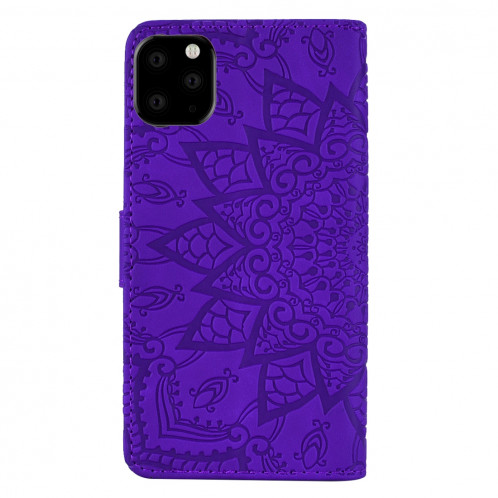 Étui en cuir estampé à double rabat avec motif de mollet et fentes pour portefeuille et porte-cartes pour iPhone 11 Pro Max (6.5 pouces) (Violet) SH508E382-08