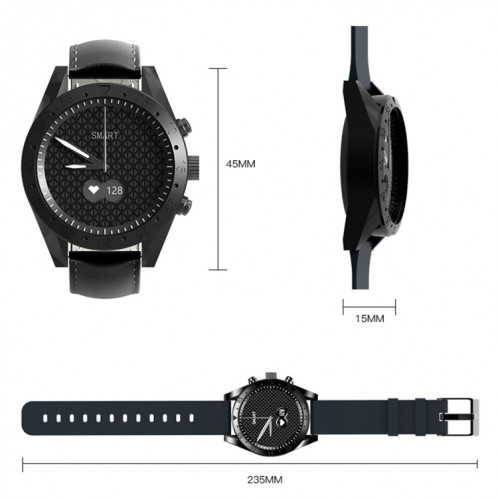 T4M 0,49 pouces écran OLED montre à quartz intelligente étanche de 30 m, moniteur de sommeil de soutien / moniteur de fréquence cardiaque / tensiomètre, style: bracelet en cuir (noir) SH901A562-09