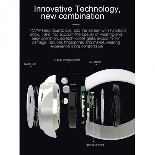 T4M 0,49 pouces écran OLED montre à quartz intelligente étanche de 30 m, moniteur de sommeil de soutien / moniteur de fréquence cardiaque / tensiomètre, style: bracelet en cuir (noir) SH901A562-09