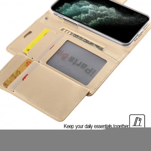 Pour iPhone 11 Pro Max MERCURE GOLD GOYPERY RICH DIARY Étui en cuir à rabat horizontal avec texture, fente pour cartes et porte-cartes (noir) SG001C633-07