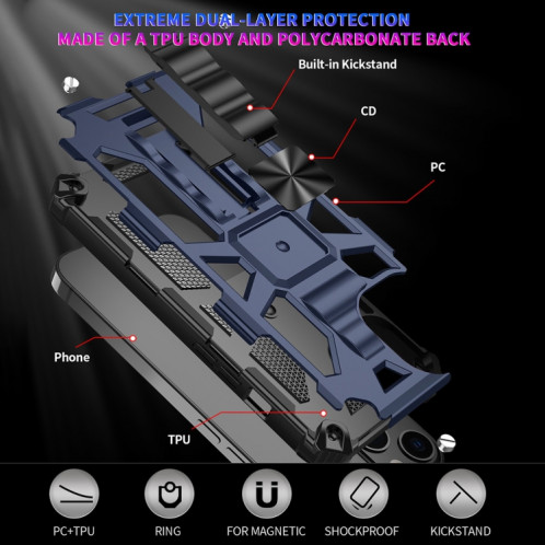Armure antichoc TPU + PC Cas de protection magnétique avec support pour iPhone 13 (noir) SH802A1500-06