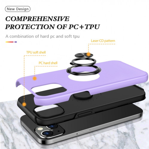 Cas protecteur magnétique PC + TPU avec porte-bague invisible pour iPhone 13 Pro (violet) SH803G1996-07