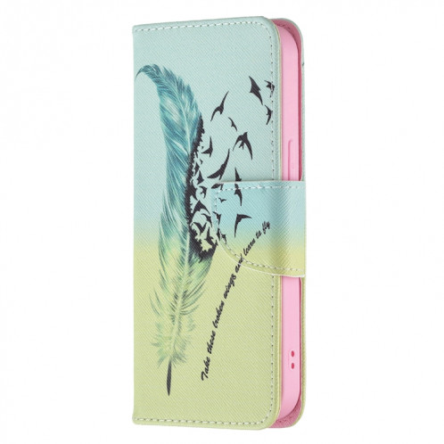 Modèle de dessin coloré Horizontal Flip Cuir Coffret avec porte-carte et portefeuille pour iPhone 13 Pro (plume) SH403F401-07
