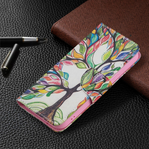 Modèle de dessin coloré Horizontal Flip Cuir Case avec porte-cartes et portefeuille pour iPhone 13 Pro (arbre de vie) SH403J1494-07