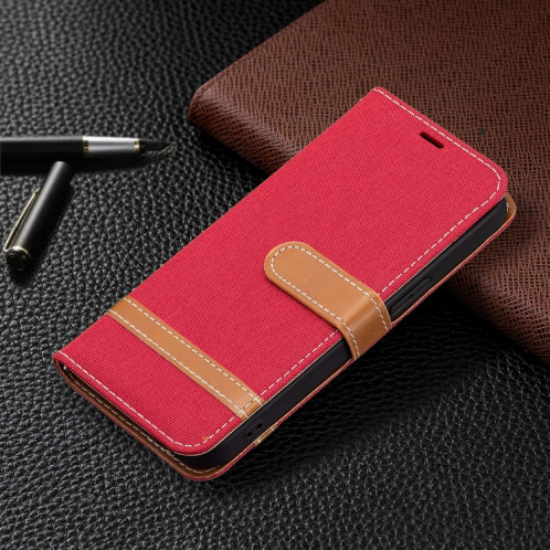 Couleur Correspondance Denim Texture Horizontal Flip Cuir Case avec support & Card Slots & Portefeuille et longe pour iPhone 13 (rouge) SH802B543-07