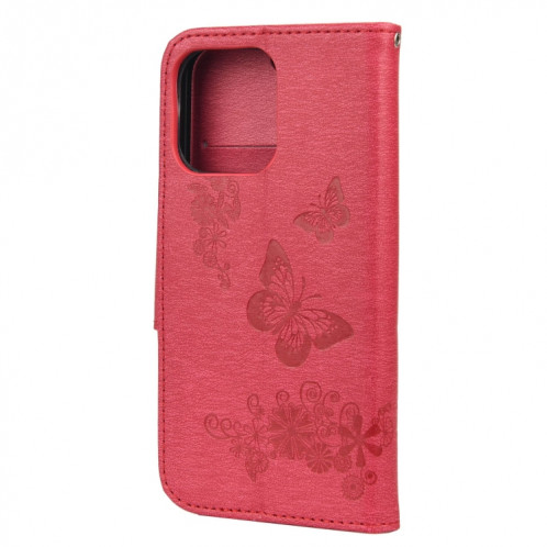 Vintage Etui en cuir à flip horizontal à motif de papillon floral en relief avec fente et portefeuille et portefeuille pour iPhone 13 (rouge) SH703F505-07