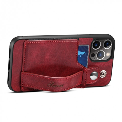 TPU + étui de protection antichoc sur cuir PU avec machines à sous cartes et sangle à main pour iPhone 13 Pro (rouge) SH703D1144-05