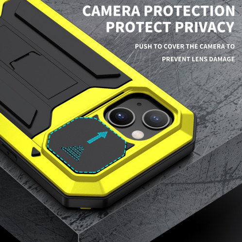 Caméra coulissante R-Just Caméra imperméable à l'eau imperméable à la poussière anti-poussière + étui de protection en silicone avec support pour iPhone 13 (jaune) SR902C1079-07