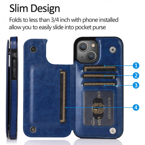 Double boucle PU PU PU PUT PUT avec Slots et porte-cartes pour iPhone 13 PRO (Bleu) SH403C1449-07