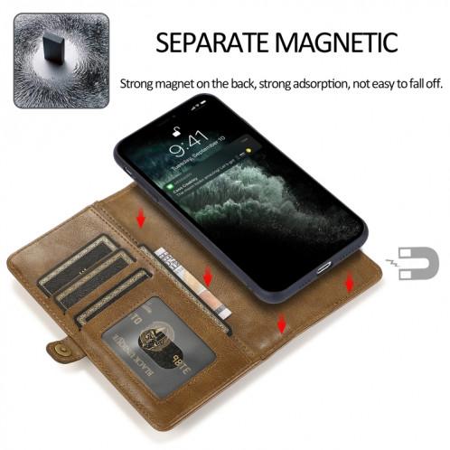 Boîtier en cuir horizontal horizontal brosé magnétique puissant avec machines à sous cartes et portefeuille pour iPhone 13 Pro (Brown) SH403D378-07
