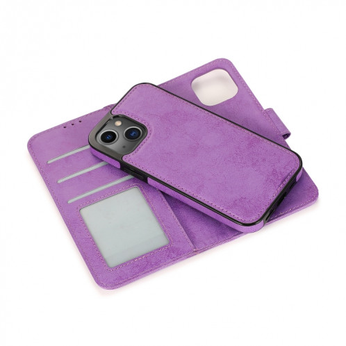 Rétro 2 en 1 étui en cuir horizontal horizontal détachable avec machines à sous cartes et portefeuille pour iPhone 13 Pro (violet) SH803C1467-08