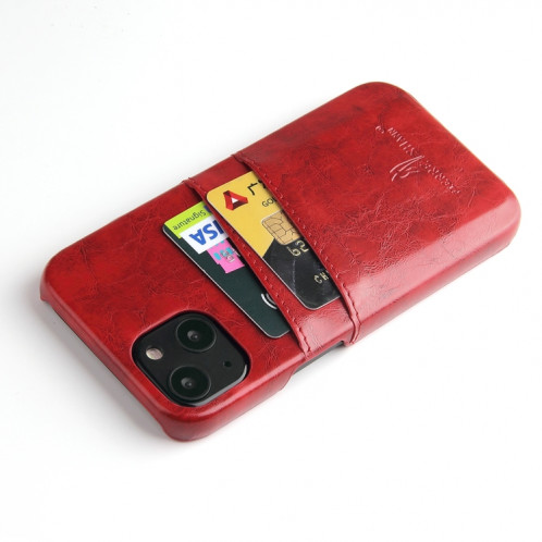 Fierre Shann Texture de la cire de la cire de la cire PU avec des machines à sous cartes pour iPhone 13 (rouge) SF401C1589-06