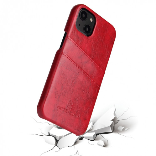 Fierre Shann Retro Cire Texture Texture PU Cuir avec machines à sous pour iPhone 13 Pro (Rouge) SF403C755-06