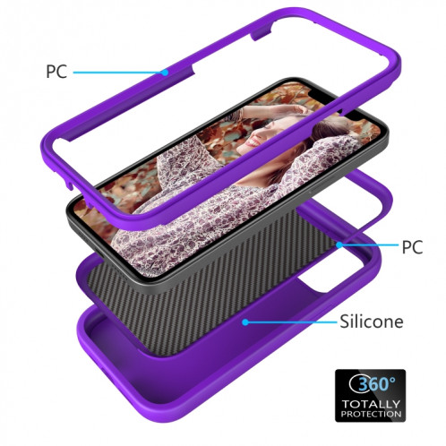 Motif de vague 3 en 1 Cas de protection Silicone + PC antichoc pour iPhone 13 Pro (violet) SH703H538-06
