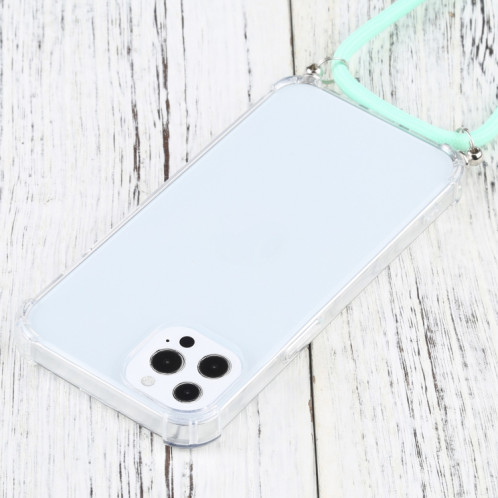 Cas de protection TPU TPU transparent à quatre angles avec lanière pour iPhone 13 Pro (Mint Green) SH503L101-07