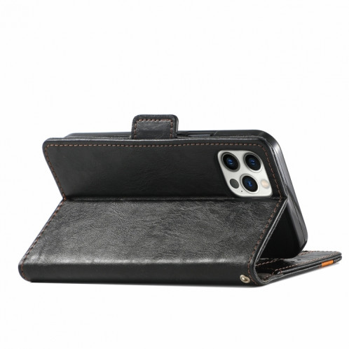 Caseeneo Épissage Business Double Boucle magnétique Horizontal Flip PU Coque en cuir PU avec porte-carte et portefeuille pour iPhone 13 Pro (Noir) SH501F1614-07
