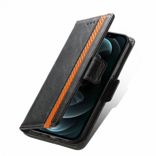 Caseeneo Épissage Business Double Boucle magnétique Horizontal Flip PU Coque en cuir PU avec porte-carte et portefeuille pour iPhone 13 Pro (Noir) SH501F1614-07