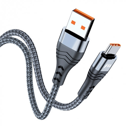 ADC-005 6A USB à USB-C / Type-C câble de charge de chargement rapide, longueur: 0.5m (argent) SH101B1557-06