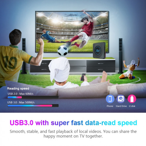 X96 X4 8K Smart TV Box Android 11.0 Média Player, Amlogic S905X4 Quad Core Arm Cortex A55, RAM: 2 Go, ROM: 16 Go, Type de fiche: Plux britannique SH5303844-09