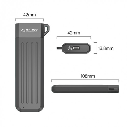 ORICO MM2C3-GY USB3.1 Gen1 Type-C 6Gbps M.2 SATA SSD Boîtier (Gris) SO201B1675-07