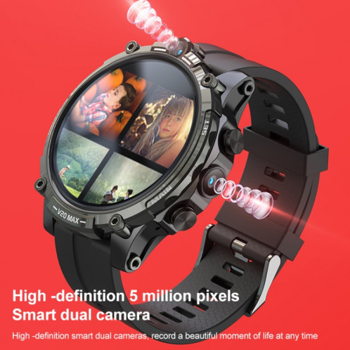 V20 1,6 pouces WiFi 4G Carte SIM Double Caméra Smart Watch, Mémoire: Ram 4 Go Rom 128 Go (Silicone Noir) SH703B1003-07