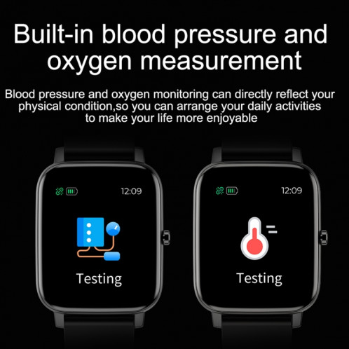 Ochstin 5H80 1,69 pouces écran carré bracelet en silicone fréquence cardiaque surveillance de l'oxygène sanguin Bluetooth montre intelligente (noir + or) SO901E1887-011