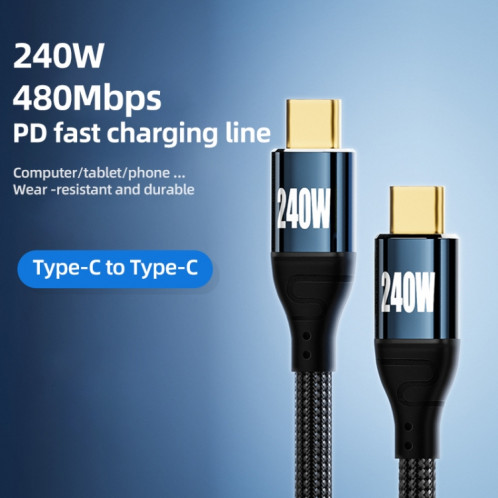 Câble de données de charge rapide PD 240 W Type-C vers Type-C, longueur : 1,5 m SH60031691-06