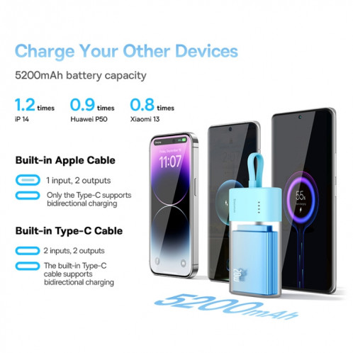 Baseus 5200mAh 20W 8 Broches Édition Popsicle Batterie Externe à Charge Rapide (Bleu) SB901D1121-010