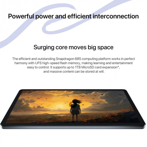 Tablette WiFi Lenovo Pad 2024 11 pouces, 8 Go + 128 Go, Android 13, Qualcomm Snapdragon 685 Octa Core, prise en charge de l'identification faciale (gris foncé) SL701A55-010