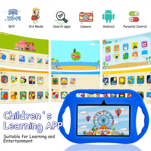 Tablette V88 Kid 7 pouces, 2 Go + 32 Go, Android 11 Allwinner A100 Quad Core CPU Prise en charge du contrôle parental Google Play (Bleu) SH101D782-07
