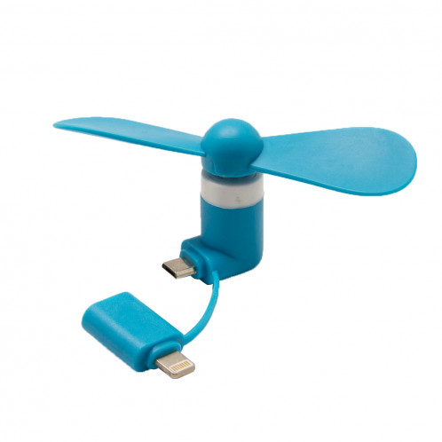 Mode 8pin et micro ports USB Mini ventilateur avec deux feuilles, pour téléphone portable avec fonction OTG et 8 broches et ports USB Micro (bleu) SH000L1089-05