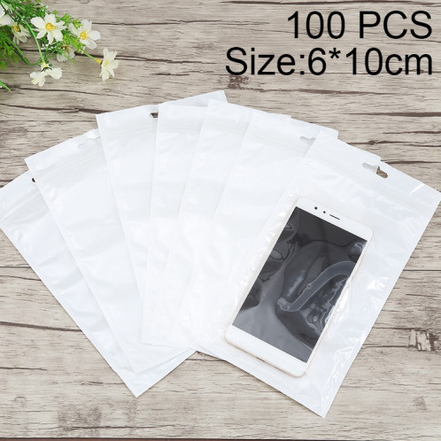 100 PCS 6cm x 10cm Hang Hole Clear Front Blanc Perle Bijoux Zip Lock Sac d'emballage, impression personnalisée et taille sont les bienvenus SH4153310-05