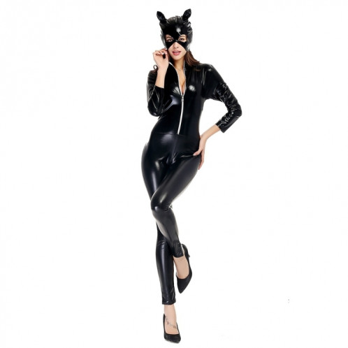 Costume d'Halloween en cuir verni Cat Girl Neutral Sexy Moto Vêtements de scène Performance Cosplay Vêtements, Taille: L, Buste: 85-90cm, Tour de taille: 72-76cm, Vêtements Longs: 140cm SH62741355-08