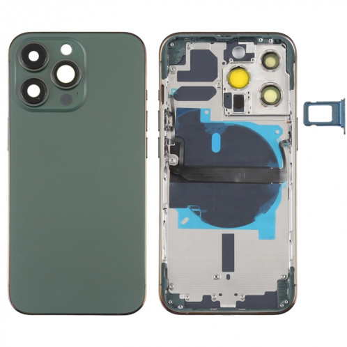 Coque arrière de batterie pour iPhone 13 Pro avec touches latérales et plateau de carte et câble flexible d'alimentation + volume et module de charge sans fil (vert) SH08GL790-07