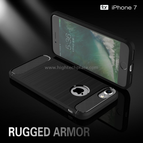 Pour l'iPhone 8 et 7 brossé Texture Fiber TPU Rugged Armor étui de protection (bleu foncé) SP089D644-09