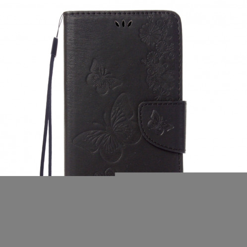 Pour iPhone 8 & 7 fleurs pressées papillon motif horizontal étui en cuir flip avec titulaire et fentes pour cartes et porte-monnaie (noir) SP212B1851-09