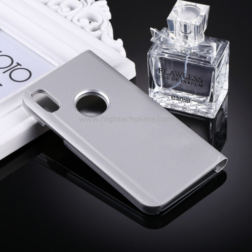 Pour iPhone X Miroir électrolytique Housse horizontale en cuir Flip avec support (Argent) SP591S2-06