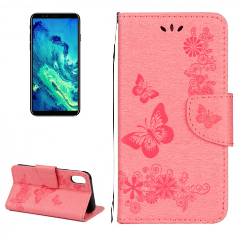 Pour iPhone X Fleurs pressées motif papillon horizontal étui en cuir flip avec titulaire et fentes pour cartes et portefeuille et lanière (rose) SP571F956-07