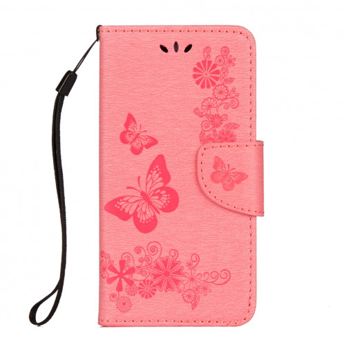 Pour iPhone X Fleurs pressées motif papillon horizontal étui en cuir flip avec titulaire et fentes pour cartes et portefeuille et lanière (rose) SP571F956-07