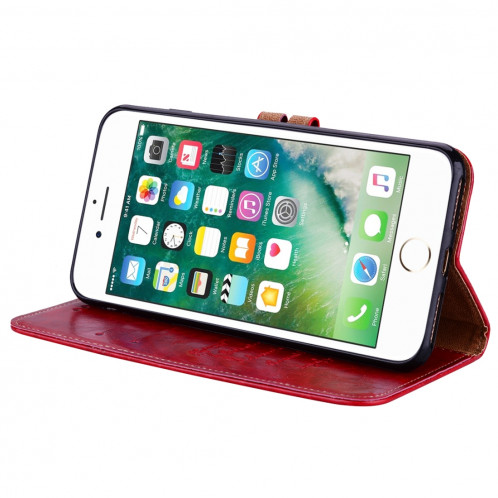 Pour iPhone 8 Plus et 7 Plus Etui à rabat horizontal en cuir avec support, emplacements pour cartes et portefeuille (Rouge) SH883R773-06