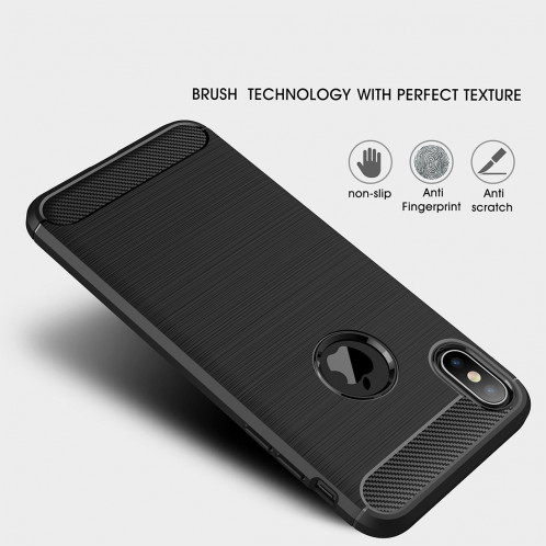 Étui de protection arrière en TPU antidérapant en fibre de carbone à texture brossée pour iPhone XS Max (noir) SH052B851-010