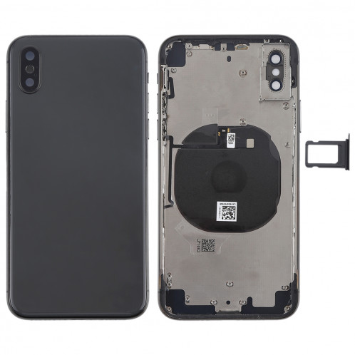 Couvercle de la batterie avec touches latérales et module de charge sans fil et bouton de volume Câble et bac à cartes pour iPhone X (Noir) SH27BL853-06