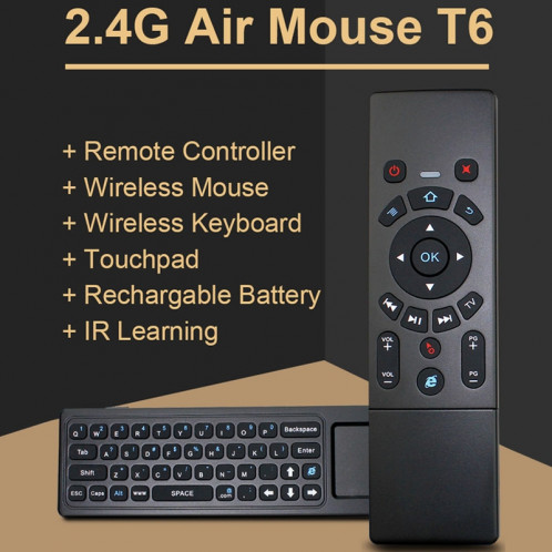 T6 Air Mouse 2.4GHz clavier sans fil à distance avec Touchpad & IR apprentissage pour PC, Android TV Box / Smart TV, appareils multimédia ST30141549-012