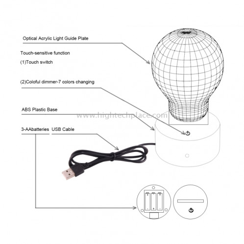 Rhino Style 7 Couleur Décoloration Creative Laser stéréo Lampe 3D Touch Switch Control LED Light Lampe de bureau Night Light SR28916-013