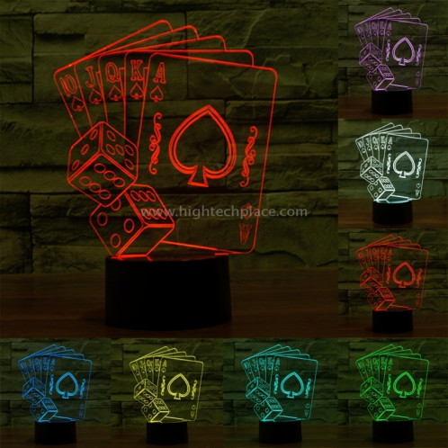 Style de Poker 7 Décoloration des couleurs Lampe stéréo visuelle créative Commutateur tactile 3D Contrôle LED Lumière de bureau Lampe de nuit Lampe de nuit SS62321-013