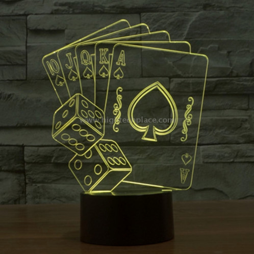 Style de Poker 7 Décoloration des couleurs Lampe stéréo visuelle créative Commutateur tactile 3D Contrôle LED Lumière de bureau Lampe de nuit Lampe de nuit SS62321-013