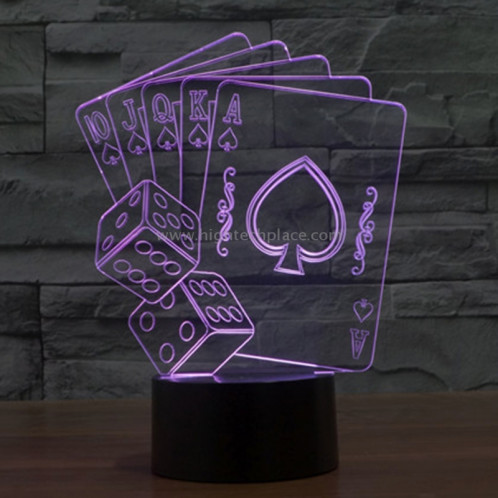 Style de Poker 7 Décoloration des couleurs Lampe stéréo visuelle créative Commutateur tactile 3D Contrôle LED Lumière de bureau Lampe de nuit Lampe de nuit SS62321-013