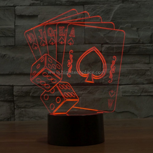 Style de Poker 7 Décoloration des couleurs Lampe stéréo visuelle créative Commutateur tactile 3D Contrôle LED Lumière de bureau Lampe de nuit Lampe de nuit SS62321-013